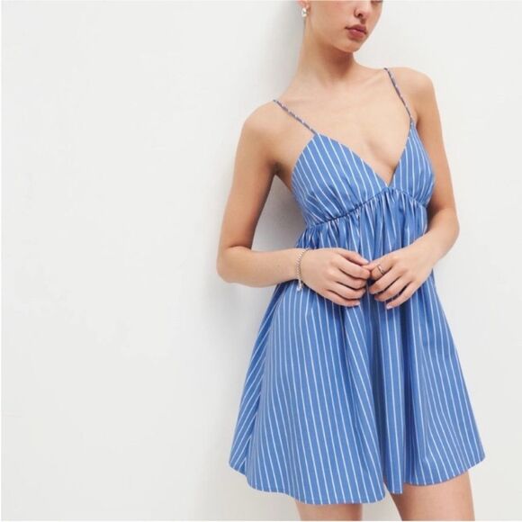 Reformation Amara Dress Blue & white striped XL NWT $188 - Picture 2 of 5